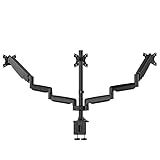 UPGRAVITY Triple Monitor Stand for Three Computer Screens up to 32”, Heavy Duty C-Clamp Base, Fully Adjustable Gas Spring 3 Monitor Desk Mount Arms Hold up to 30.9 lbs Each