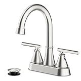 Bathroom Sink Faucet 4 Inch 2 Handle Centerset Brushed Nickel Lead-Free Modern Bathroom Faucet Vanity Faucet with Pop-up Drain Stopper and Supply Hoses