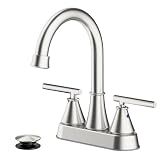 Bathroom Sink Faucet 4 Inch 2 Handle Centerset Brushed Gold Lead-Free Modern Bathroom Faucet Vanity Faucet with Pop-up Drain Stopper and Supply Hoses
