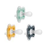 Dr. Brown's Advantage One-Piece Silicone Baby Pacifier, Fully Symmetrical Soother, Dark Gray/Green/Yellow, 6-18m, BPA Free, 3 Pack