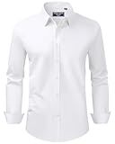 Alimens & Gentle Mens Dress Shirts Regular Fit Stretch Stain Shield Long Sleeve Solid Business Wedding White Button Down Shirts,White,Large
