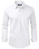Alimens & Gentle Mens Dress Shirts Regular Fit Stretch Stain Shield Long Sleeve Solid Business Wedding White Button Down Shirts,White,Large