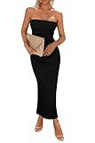 PRETTYGARDEN Women's Summer Bodycon Maxi Tube Dress Ribbed Strapless Side Slit Long Going Out Casual Elegant Party Dresses (Black,Medium)