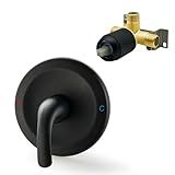 LIWEIKE Matte Black Shower Handle Valve Single Function Shower Valve Handle Wall Mount Brass Shower Mixer Valve Kit Bathroom with Male Tread Rough-in Brass