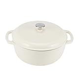 Amazon Basics Cast Iron Dutch Oven Pot with Lid, Enameled, Round, Dual Handles, Heavy-Duty, Medium, 6-Quart, White