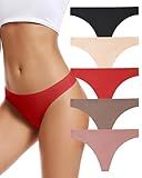 voenxe Seamless Women Underwear Thongs,No Show Ladies Thong,Invisible No Line Breathable Comfortable Panties Undies,Womens No Seam Soft Wide Gusset Tanga,Legging Underpants for Woman 5-Pack