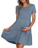 DreamGlee Women's Casual Maternity Summer Dress Dusty Blue Sized L