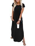 WIHOLL Maxi Dresses for Women Maternity Comfy Long Summer Black Sundresses 2026 Cap Sleeve Tshirts Vacation Outfits for Curvy Women Loose Fit Fashion Clothing XL