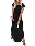 WIHOLL Black Dresses for Women 2026 Elegant Classy Casual Maxi Short Sleeve Summer Dress Trendy Spring Outfits Maternity Fashion Clothes L