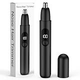 Smity Nose Hair Trimmer, Rechargeable Cordless Painless Ear Eyebrow Trimming Tool Dual Edge Blades Razor Easy Cleansing with LED Light for Man Woman (Black)