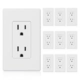 ELEGRP Matte White Standard Decorator Electrical Wall Receptacle Outlet, 15A 125V, 2 Pole 3 Wire, Non-Tamper Resistant, NEMA 5-15R, Self-Grounding, Wall Plate Included, UL Listed, 10 Pack