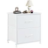 DUMOS Nightstand Small Dresser with 2 Fabric Drawers Side Tables Bedroom End Table Kids Bedside Storage Furniture for 20 inch Tall Night Stand for Closet, Entryway, College Dorm, White