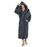 U2SKIIN Mens Fleece Hooded Robe Plush Bathrobe (Dark Grey, L/XL)
