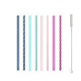 Ello Impact 8 Pack Reusable Plastic Straws, Dishwasher Safe, BPA-Free with Cleaning Brush,Rosewater