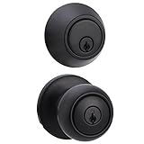Amazon Basics Exterior Door Knob With Key Lock and Deadbolt, Coastal, Matte Black