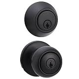 Amazon Basics Exterior Door Knob with Key Lock and Deadbolt, Keyed Alike, Coastal, Matte Black