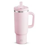 40 oz Tumbler with Handle and Straw: Stainless Steel Insulated Tumbler Keeps Cold for 24 Hours, Leakproof Travel Cup Fits in Cup Holder and BPA-Free, Cotton Candy