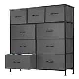 DUMOS Dresser for Bedroom, Dressers & Chests of Drawers Dresser Organizer, Wood Top Table Furniture with 9 Fabric Storage Tower Unit, Chest of Drawers for Closet, Living Room, Hallway, Porch