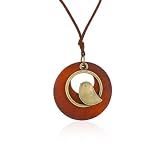 Peasimy Circular Hollow Wood Necklace Hanging Rope Design Boho Chic Bird Pendant Necklaces for Women Party Jewelry (Red-brown)