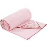 S&T INC. Yoga Mat Towel with Non-Slip Grip, Enhanced Silicone Grip, Soft and Absorbent for Gym, Pilates, and Hot Yoga Mat, 1 Pack, 24 inches x 72 inches, 340GSM, Pink