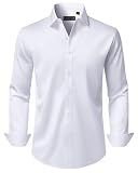 Lusead White Dress Shirts for Men Wedding Wrinkle Free Long Sleeve Stretch Formal Slim Fit Button Down Tuxedo Shirt