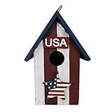 Linfevisi Wooden Patriotic Bird House Bluebird Nest Box American Flag Birds Boxes Home Wood Birdhouses Hanging Outdoor Decorative for Wren Finch Chickadee Sparrows Cardinals Tree July 4th(A)