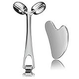 Yeamon Gua Sha Facial Tools and Face Roller Set, Facial Massage Tool for Women’s Skincare Routine,Cooling Stainless Steel Face Sculpting Eyes Roller Guasha for Daily Use or Self-Care Gift for Women