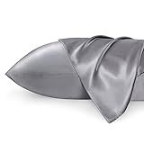 Bedsure Satin Pillowcases, Similar to Silk Pillowcase 2 Pack, Pillow Case for Sleeping Women with Envelope Closure, Gifts for Women Men, Dark Grey, Queen Size, 20x30 Inches