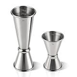 2-Pack Stainless Steel Cocktail Jiggers – Japanese Style Double Measuring Cups for Bartending (1oz/2oz + 0.5oz/1oz)
