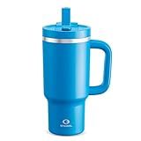32 oz Tumbler with Handle and Straw: Stainless Steel Insulated Tumbler Keeps Cold for 24 Hours, Leakproof Travel Cup Fits in Cup Holder and BPA-Free, Celtic Blue