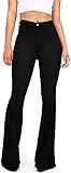 KDF Women's Black Bell Bottom Jeans for Women High Waisted Flare Bootcut Stretch Plus Size Slimming Bell Bottom Pants for Women, 8, Black