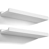 Love-KANKEI Floating Shelves Wall Mounted Set of 2, 17 Inch Rustic Wood Wall Shelves for Storage, Bedroom Living Room Bathroom Kitchen Office and More White