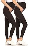 Leggings Depot Women's Maternity Leggings Over The Belly Pregnancy Casual Yoga Tights (Black-2pc, 3X)