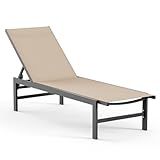 Vexwalx Outdoor Lounge Chairs for Pool, Aluminum Chaise Lounge Chair with 5-Position Recliner, Patio Lounge Chair for Backyard, Poolside, Lawn, Khaki