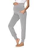 fitglam Women's Maternity Pants Over Belly Lounge Pajamas Clothes Pregnancy Must Haves Joggers with Pockets Heather Grey