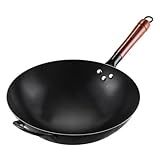SUMEIGUAN 13.5 Inch Carbon Steel Wok Round Bottom, Non Stick Woks, Pre-Seasoned Chinese Wok Hand Hammered for Stir Fry, BBQ, Grill & Camping, Compatible with Gas Stoves & Open Fire Only