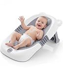 ISELECTOR Foldable Baby Bath Support - Portable Infant Bathtub Seat for Newborn to 6 Months, Compact Travel Baby Bather Fits Most Tubs & Sinks, Baby Essentials & Newborn Gifts (Grey)