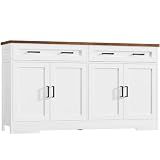 usikey 55" Buffet Cabinet with Storage and Drawers, Large Sideboard Buffet Cabinet with Adjustable Shelves and Doors, Modern Coffee Bar for Kitchen, Living Room, White