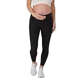 Hanes Women's Maternity 7/8, Stretch & Recover Pregnancy Leggings with Foldable Waistband, 25” Inseam, Black, X Large