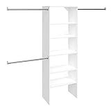 ClosetMaid SuiteSymphony Wood Closet Organizer Starter Kit with Tower and 3 Hang Rods, Shelves, Adjustable, Fits Spaces 5 – 10 ft. Wide, Pure White