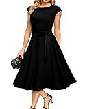 DRESSTELLS Cocktail Wedding Guest Dress, Black Funeral Dresses for Women 1950s Vintage Holiday Party Aline Midi Evening Gowns Black 2XL