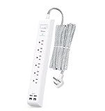 Surge Protector Power Strip 10 ft with 4 USB Ports 2 USB-C 6 AC Outlets, Flat Plug Extension Cord, USB Charging Station, Wall Mountable for Home, Office, Dorm Essentials, 1080J, ETL Listed