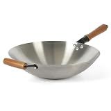 Oster Sangerfield 14-Inch Stainless Steel Wok With Wood Handles, Durable Non-Stick Stir Fry Pan for Gas and Electric Stovetops