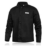 QeeLink Welding Jacket - Premium Flame Resistant (FR) Cotton Welding Clothes - Light Weight Welder Jacket for Men & Women (Medium, Black)