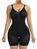 YIANNA Fajas Colombianas Moldeadoras Postpartum Full Body Shapewear for Women Tummy Control Body Shaper Butt Lifter Compression Garment with Zipper Crotch, YA7283-Black-M