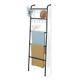 Simple Trending Blanket Ladder, 5 Tier Metal Towel Rack with 12 Hooks, 79'' Metal Style Decorative Ladder for Living Room Bedroom Bathroom Home Decor, Black