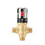 TreMax Thermostatic Mixing Valve, Shower Mixing Valve with NPT Thread US Standard, Temperature Constant Control Valve, Fahrenheit Scale Mark, Solid Brass- Golden