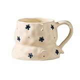 Handmade Ceramic Coffee Mug with Cute Flower Hearts Pattern Tea Cup- 11oz Unique Artistic Coffee Cup, Creative Gift for Tea, Cappuccino, and Office Use(1,Flower)