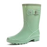 Fubotao Women's Mid Calf Rain Boots Waterproof Fashion Garden Shoes Anti-slipping Rainboots For Women Comfortable Insole Light Rain Shoes