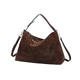 Genuine Suede Leather Hobo Bags for Women Tote Handbags Suede Crossbody Purses and Slouchy Top Handle Bags (Coffee)